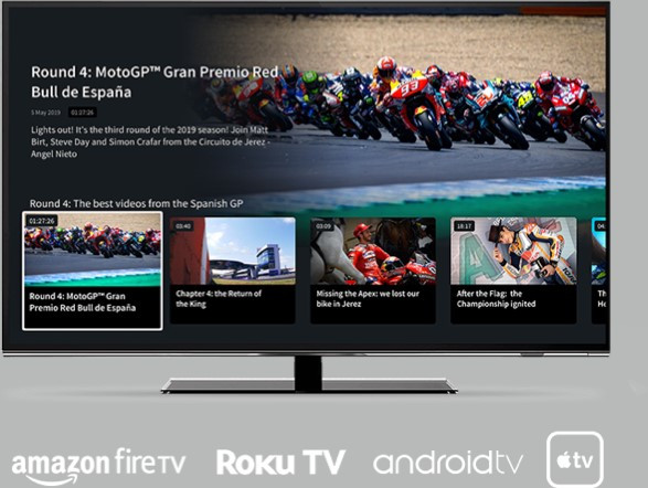 MotoGP’s Video Pass has its own apps, making it even easier to find on several popular video streaming devices. Image courtesy Dorna.