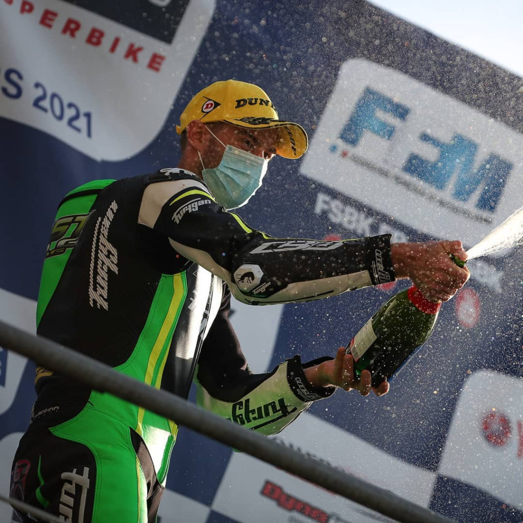 Valentin Debise on the French Superbike podium at Le Mans. Photo courtesy Valentin Debise.