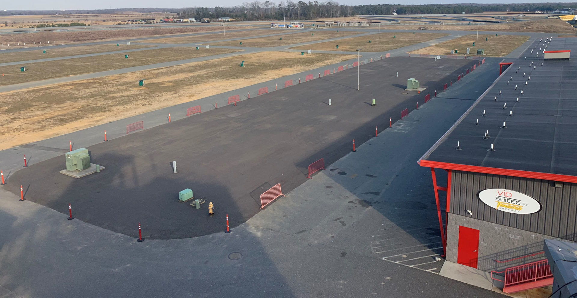 The grass area in front of the garages at New Jersey Motorsports Park's Thunderbolt Raceway have been paved. Photo courtesy New Jersey Motorsports Park.