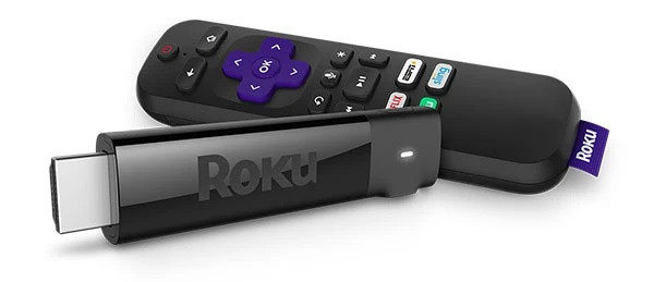 A Roku video streaming device that plugs into your TV and the remote control to operate the system. Photo courtesy Roku.