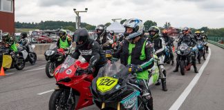 Riders lined up for an Evolve GT track day session at VIRginia International Raceway. Photo by Mark Lienhard, courtesy Evolve GT.