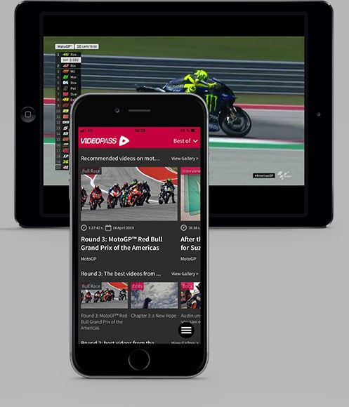 MotoGP Video Pass as seen on a smart phone and tablet. Photo courtesy Dorna.