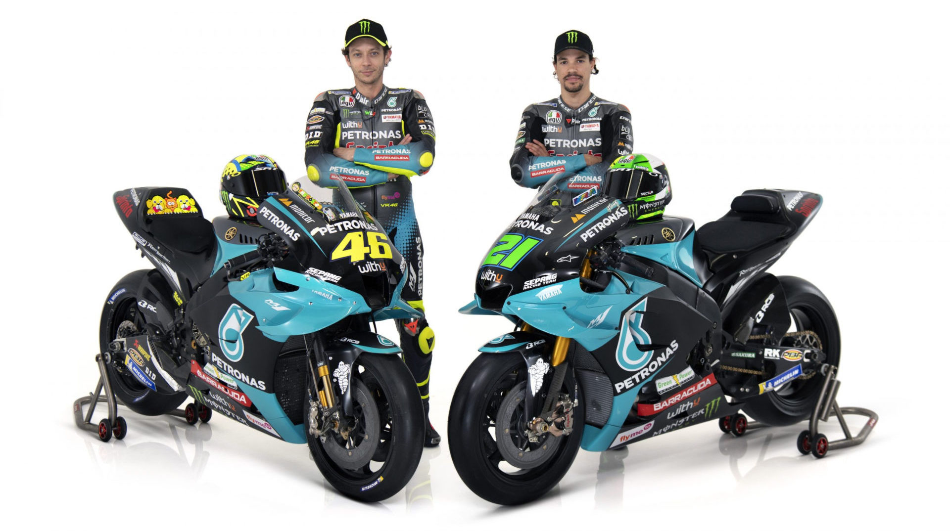 Valentino Rossi (left) with his new PETRONAS Yamaha Sepang Racing Team teammate Franco Morbidelli (right). Photo courtesy PETRONAS Yamaha SRT.