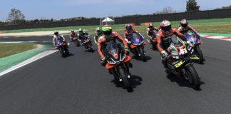 Aprilia All Stars on track at Misano World Circuit. Photo courtesy Aprilia.
