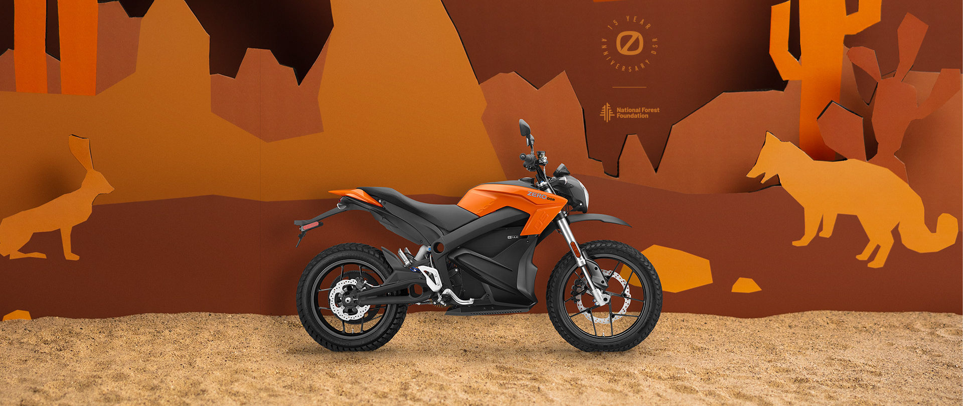 A 15th anniversary limited-edition Zero DSR electric motorcycle in Orange. Photo courtesy Zero Motorcycles.