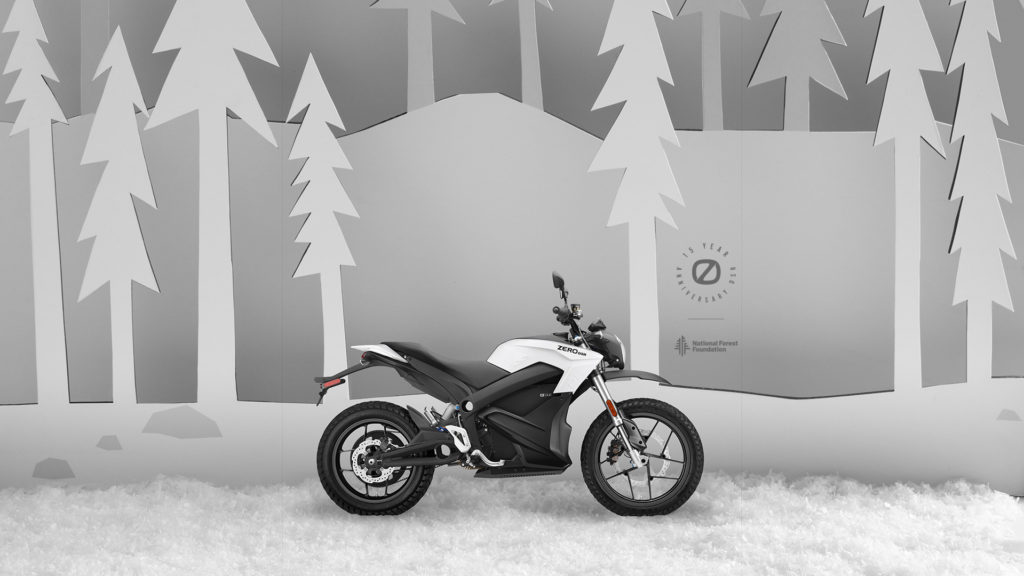 A 15th anniversary limited-edition Zero DSR electric motorcycle in Snow. Photo courtesy Zero Motorcycles.