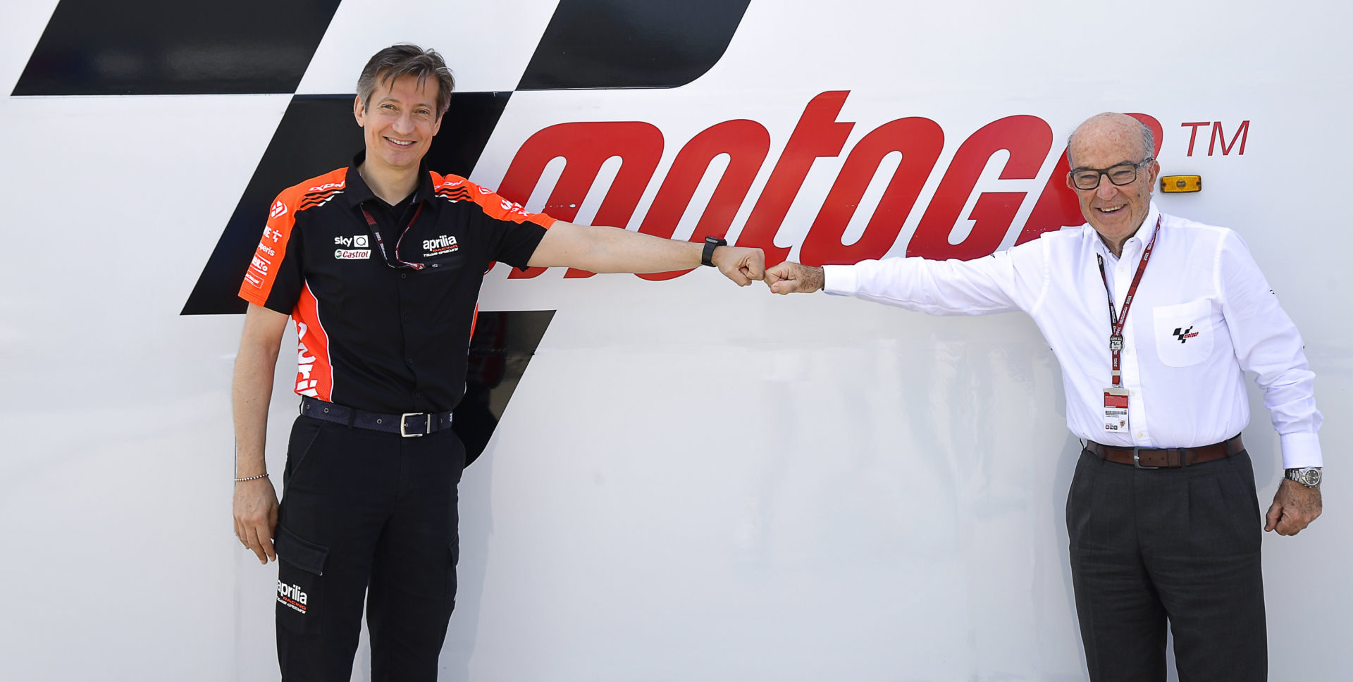 Aprilia Racing CEO Massimo Rivola (left) with Dorna CEO Carmelo Ezpeleta (right). Photo courtesy Dorna.