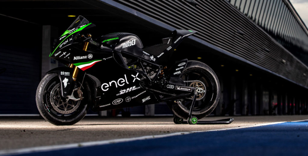 An Energica Ego Corsa electric racebike at Jerez. Photo by Jesus Robledo, courtesy Energica.