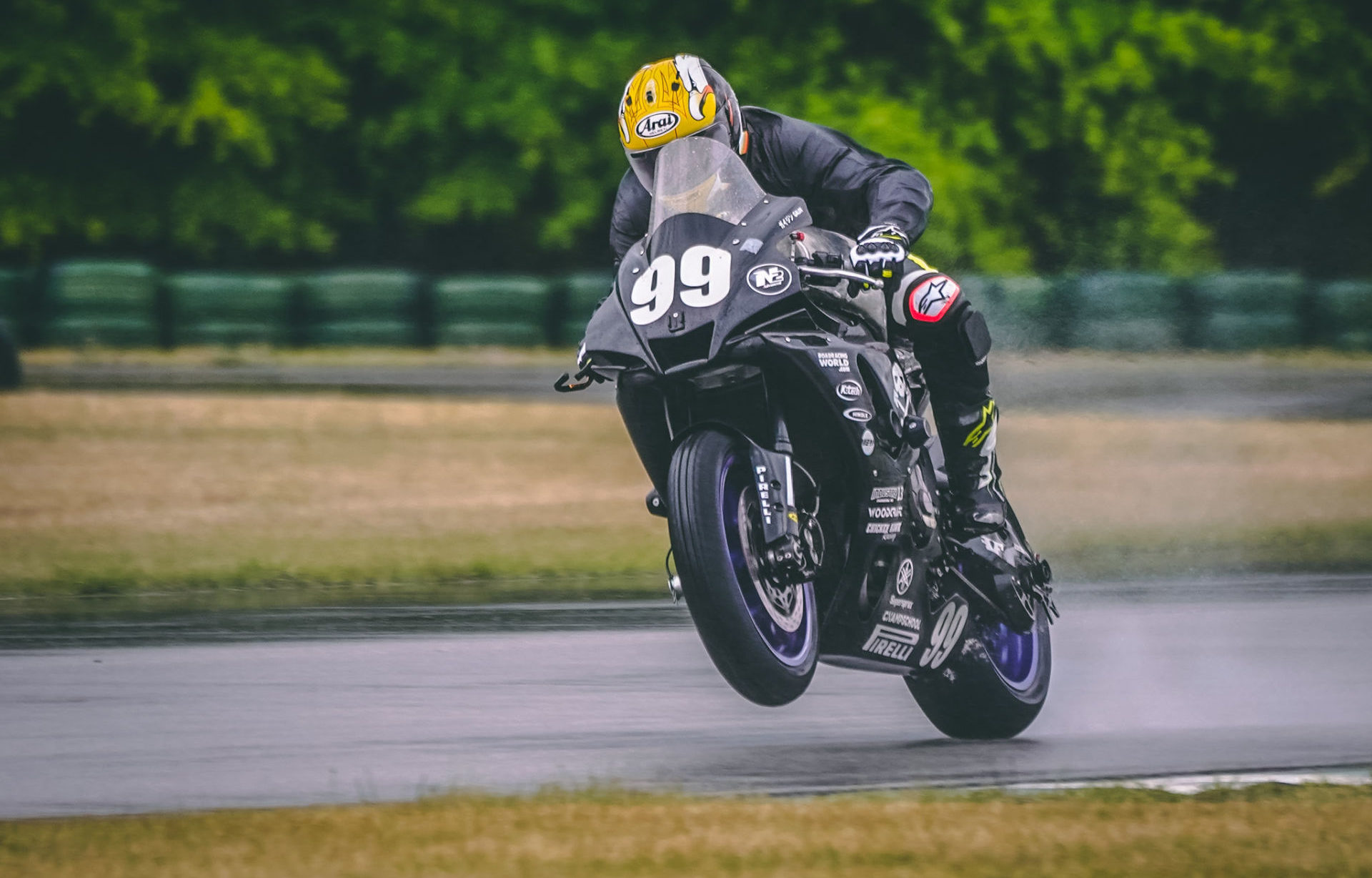 Ben Walters, Jr. (99) at speed on the Army of Darkness Yamaha YZF-R1 at Carolina Motorsports Park. Photo by Christopher Holder, courtesy AOD.