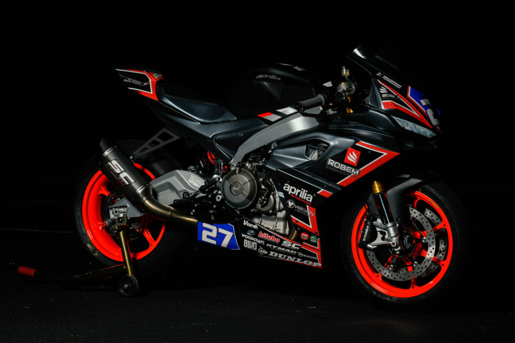 A Robem Engineering Aprilia RS 660 MotoAmerica Twins Cup racebike. Photo courtesy Aprilia USA.