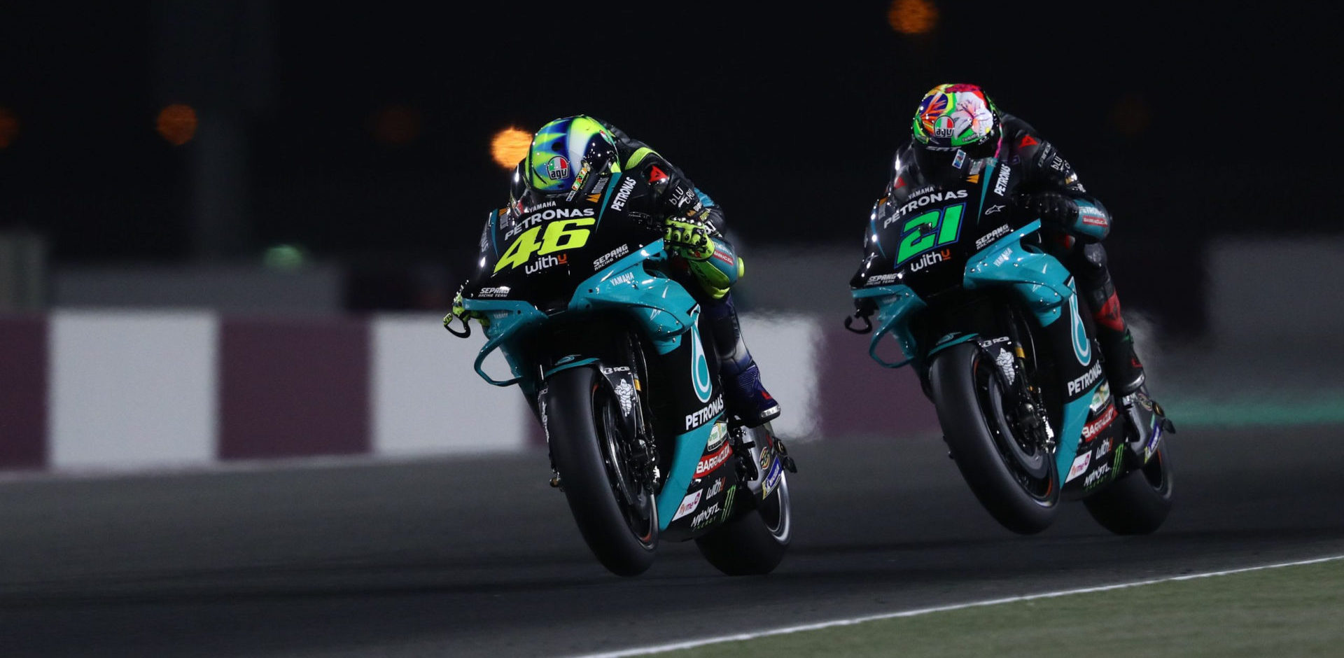 Franco Morbidelli (21) and Valentino Rossi (46). Photo courtesy PETRONAS Yamaha SRT.