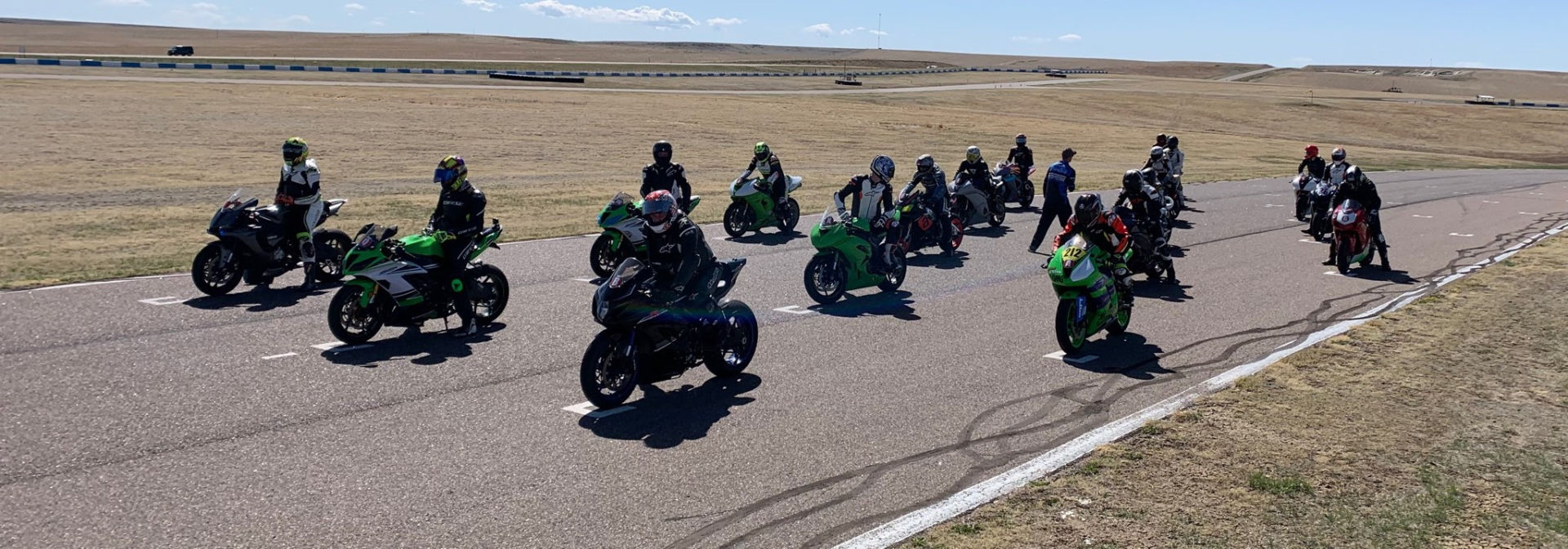 A grid of students at the MRA New Racers' School at High Plains Raceway. Photo by Brittany Morrison, courtesy MRA.