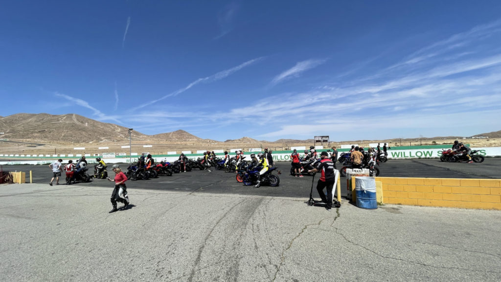 Guests lining up to go out on track at MotoAmerica's "Bikes and Burgers Track Day" at Willow Spring. Photo courtesy MotoAmerica.