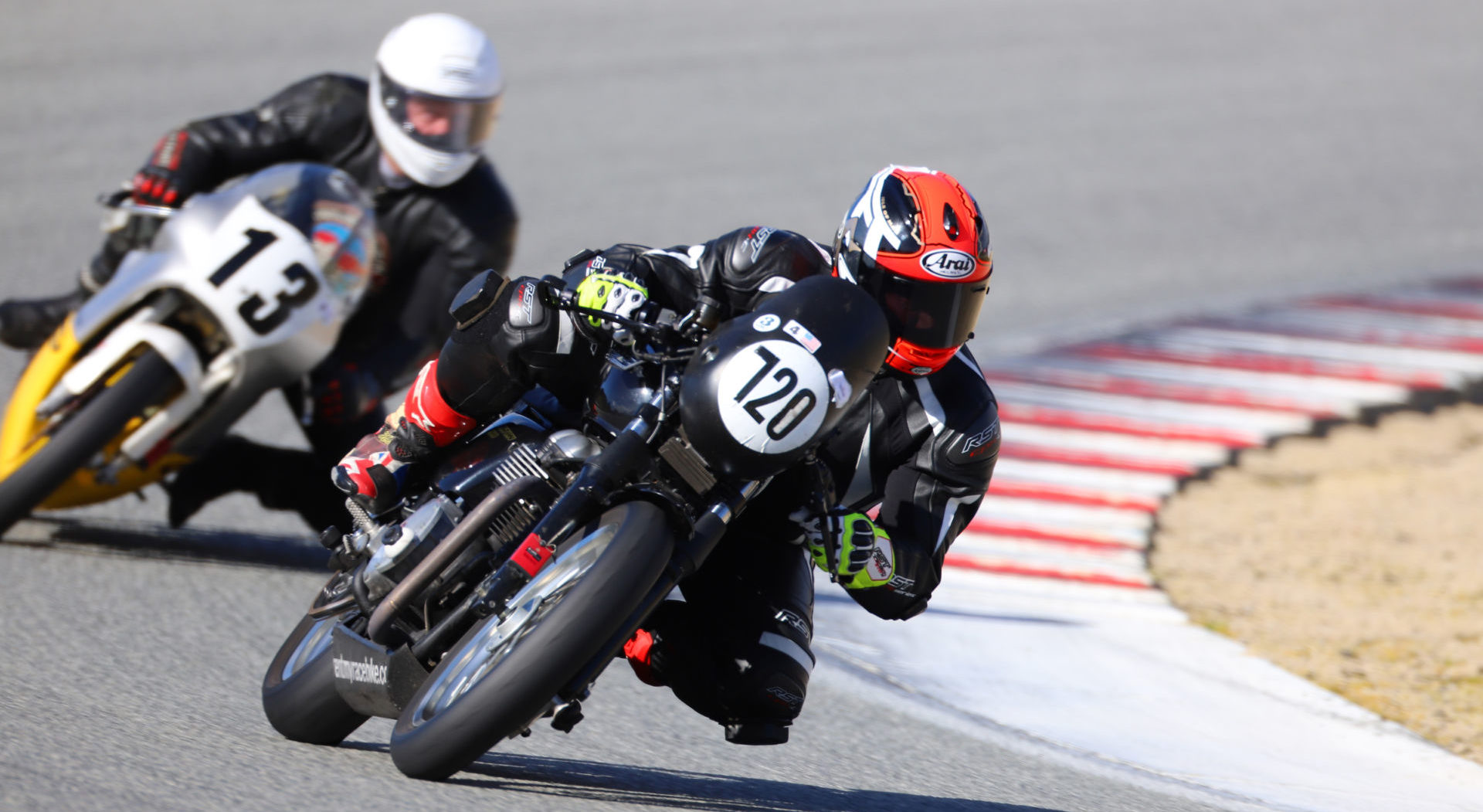 AHRMA racers Clint Austin (720) and Jason Lindquist (13) in action at WeatherTech Raceway Laguna Seca. Photo by etechphoto.com, courtesy AHRMA.