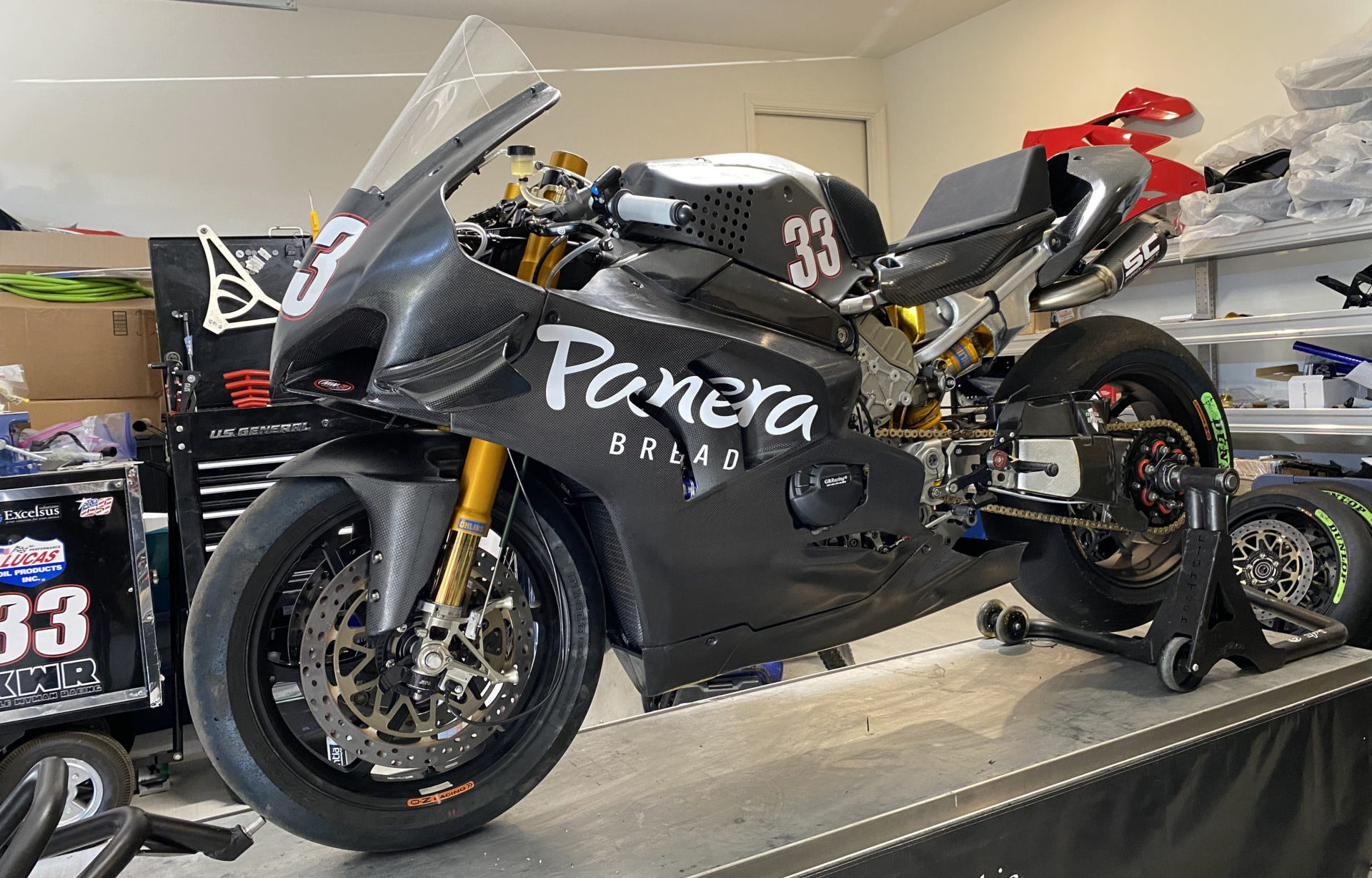 Kyle Wyman's Panera Bread Ducati Panigale V4 R in its test livery. Photo courtesy KWR.