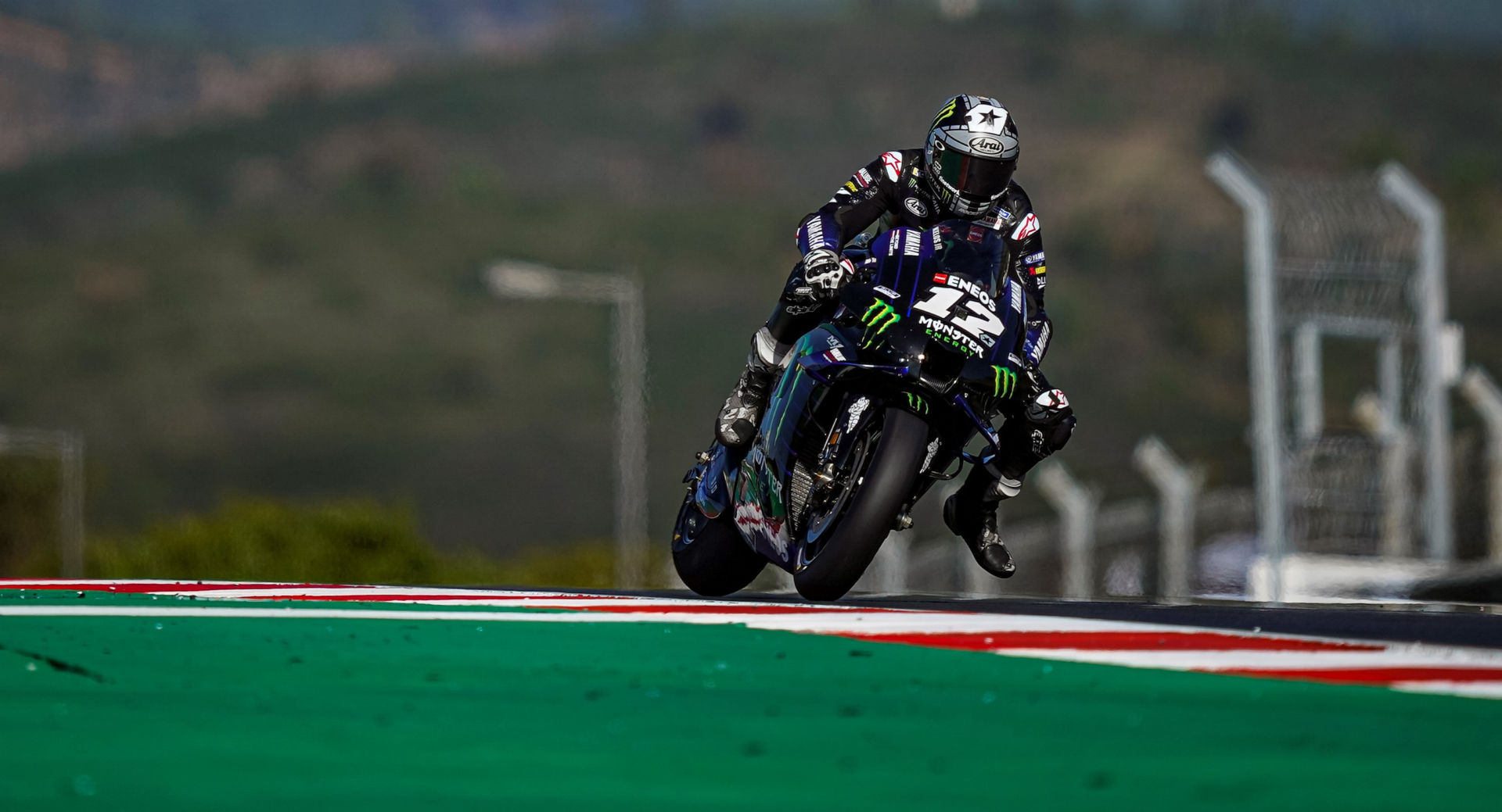 Maverick Vinales (12) during practice at Algarve International Circuit in 2020. Photo courtesy Monster Energy Yamaha.