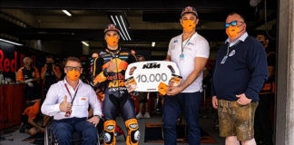 (From left) KTM Motorsports Director Pit Beirer, MotoGP racer Miguel Oliveira, Nuno Andrade (Medika S.A.), and Josef Joachimbauer (JFJ Consulting GmbH). Photo courtesy KTM.