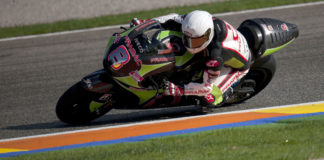 Hector Barbera (8) testing a Pramac Racing Ducati Desmosedici MotoGP bike at Valencia in 2011. Photo courtesy Pramac Racing.