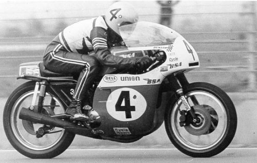 Dick Mann (4) at speed on his BSA road racer. Photo courtesy AMA Motorcycle Hall of Fame Museum.