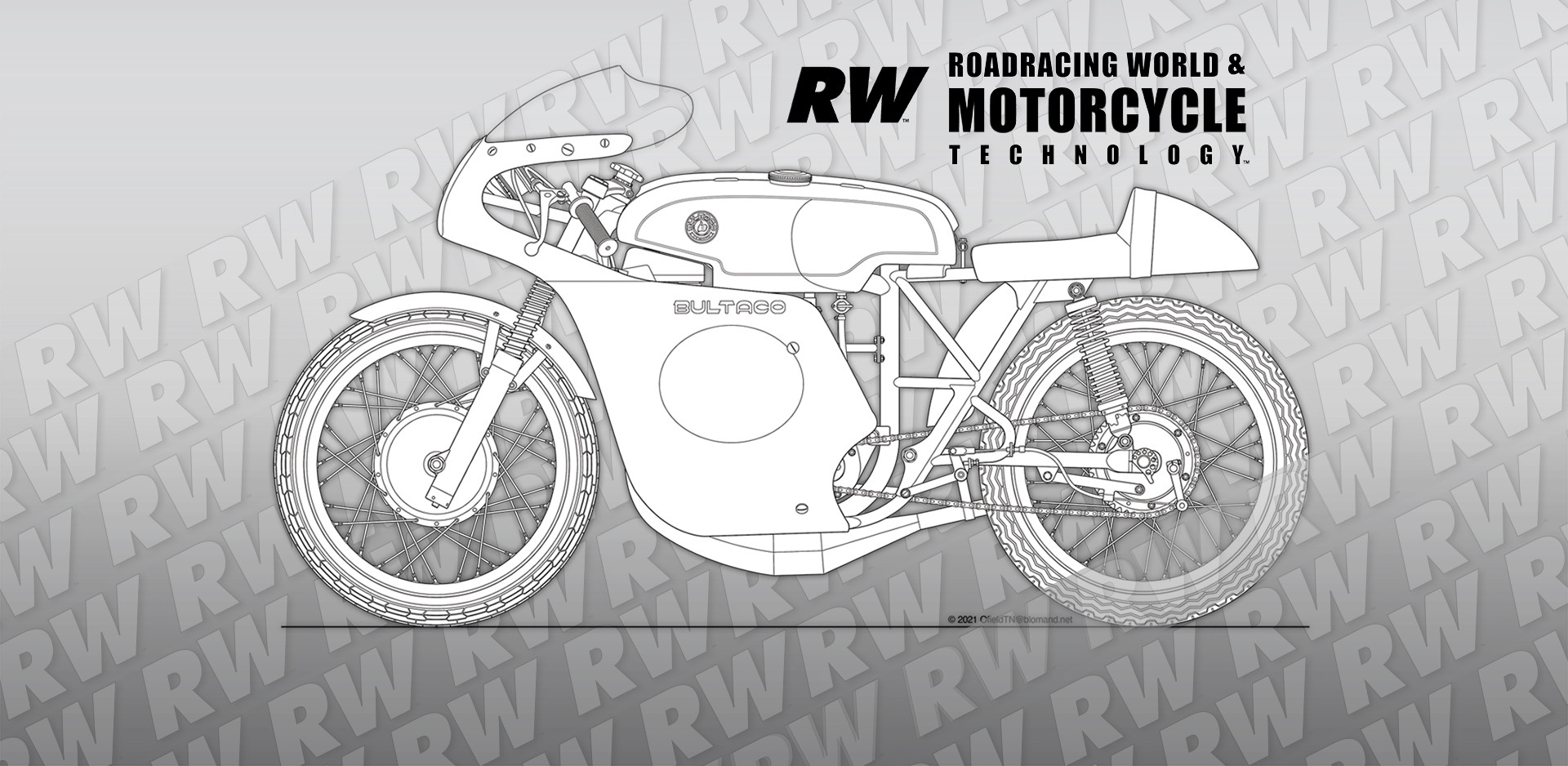 1966 Bultaco TSS125, seen above, as illustrated by Mick Ofield.