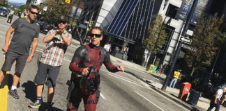Ready For Action: Tom McComas suited up on location for Deadpool 2.