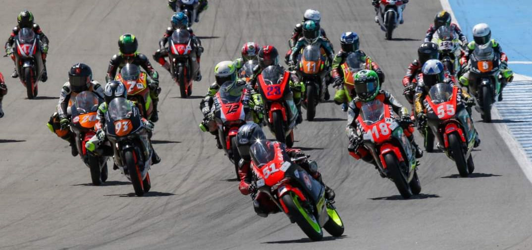 American Mikey Lou Sanchez (51) leads the field into Turn One at Jerez. Photo courtesy Sanchez Racing.