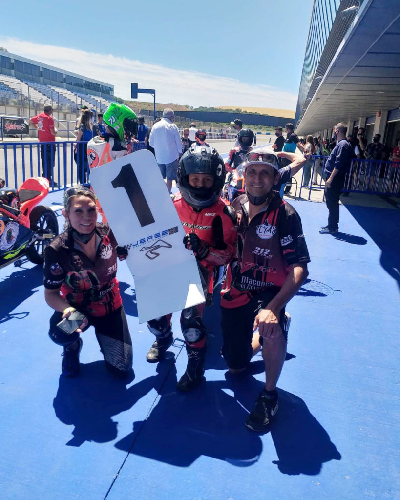 Mikey Lou Sanchez in parc ferme with father Michael Sanchez (right) and mother Trinity Richardson (left). Photo courtesy Sanchez Racing.