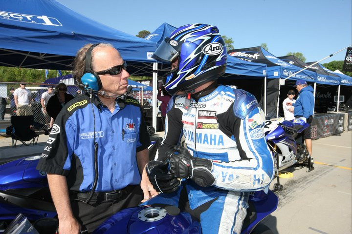 Geoff Cesmat (left) with rider Clinton Seller during the 2010 AMA Pro Daytona SportBike Championship. Photo by Quentin Wilson.