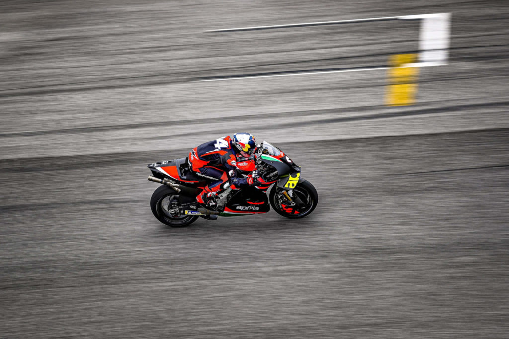 Andrea Dovizioso tested the Aprilia RS-GP in fully wet and in drying conditions at Mugello, Photo courtesy Aprilia.