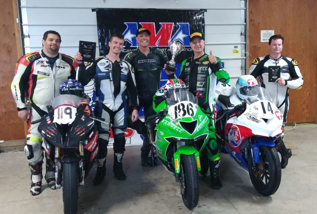 The ASRA Team Challenge overall podium (from left): TSE Wolfpack's Stefan Dolipski and Carl Soltisz, Farrell Performance's Calvin Martinez and Jason Farrell, and Fast Lane Racing's Jason Gibbens. Photo courtesy ASRA.