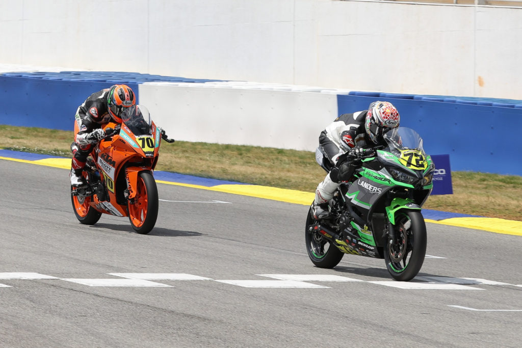 Ben Gloddy (72) beat Tyler Scott (70) to the finish line to win Junior Cup Race Two. Photo by Brian J. Nelson, courtesy Road Atlanta.