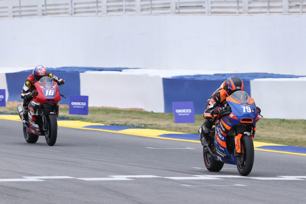 Teagg Hobbs (79) topped Trevor Standish (16) in the restarted Twins Cup Race Two. Photo by Brian J. Nelson, courtesy MotoAmerica.