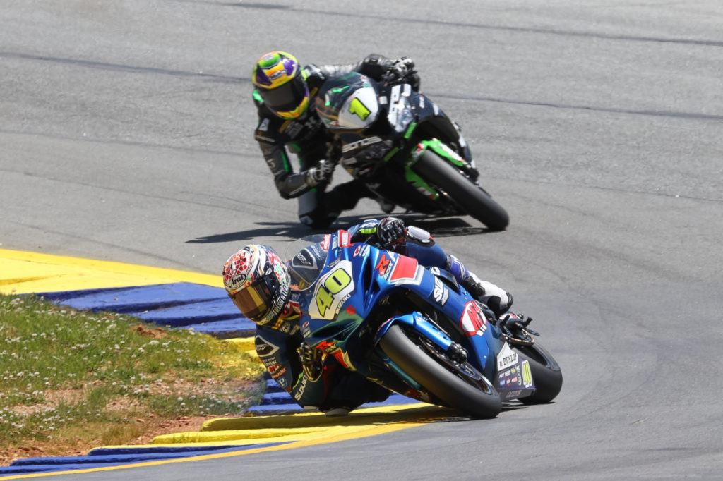Sean Dylan Kelly (40) and Richie Escalante (1) during MotoAmerica Supersport Race One at Road Atlanta. Photo by Brian J. Nelson, courtesy MotoAmerica