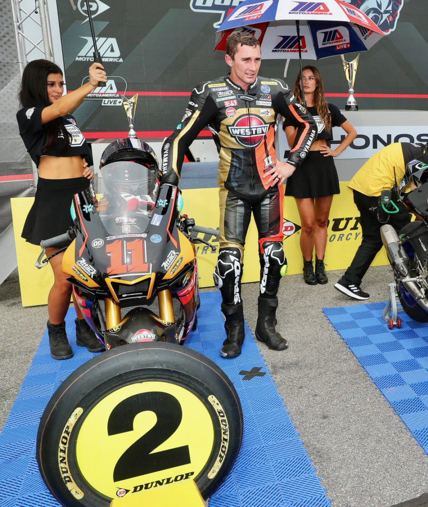 Mathew Scholtz in victory circle at VIR. Photo by Brian J. Nelson, courtesy Westby Racing.