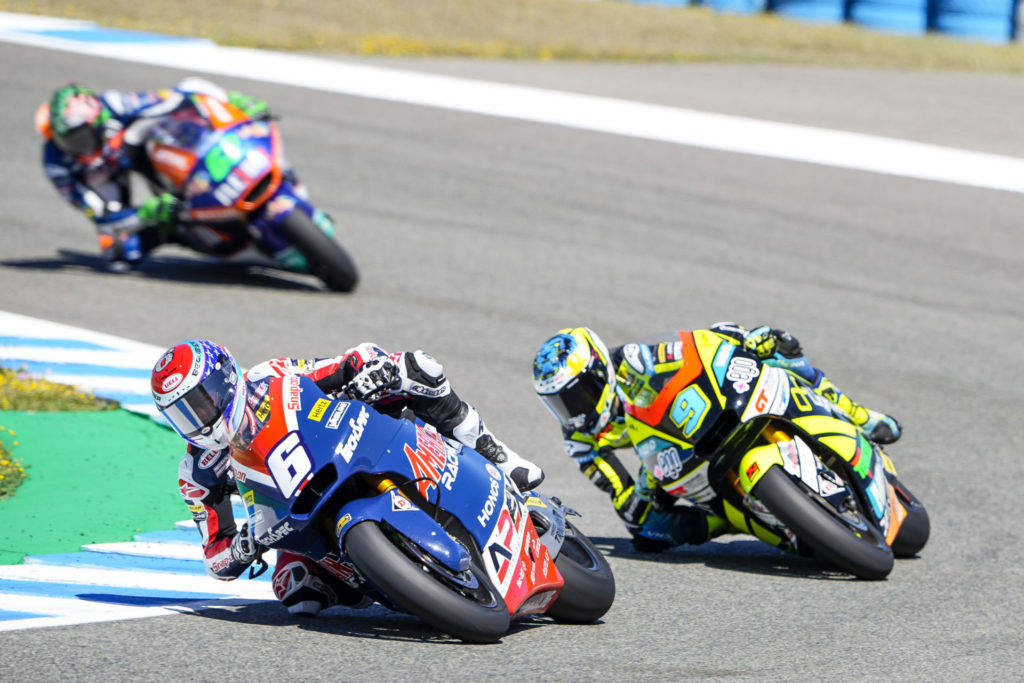 Cameron Beaubier (6) leading Jorge Navarro (9) at Jerez. Photo courtesy American Racing Team.