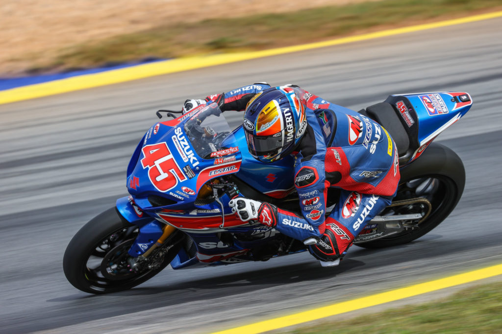 Cameron Petersen (45) took home two top-five finishes in his debut ride in the Superbike class. Photo by Brian J. Nelson, courtesy Suzuki Motor USA, LLC.