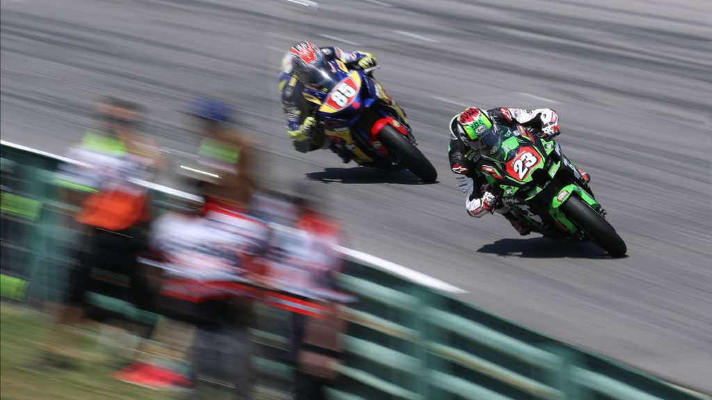 Corey Alexander (23) beat Jake Lewis (85) by a fraction of a second in Stock 1000 Race Two. Photo by Brian J. Nelson, courtesy MotoAmerica.