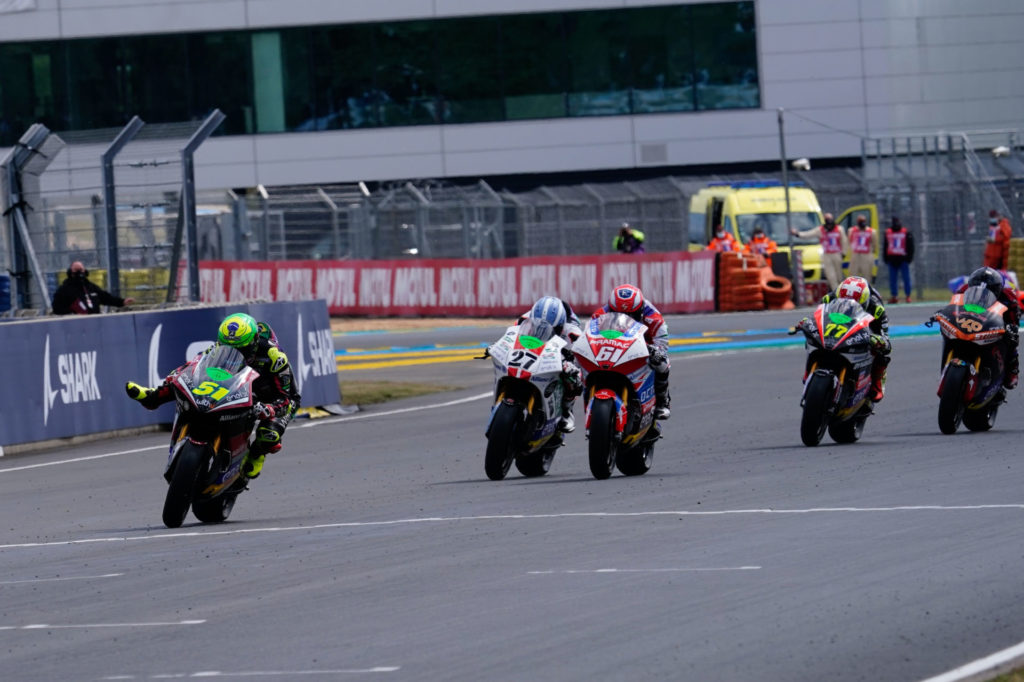 Eric Granado (51) takes victory in the MotoE race at Le Mans. Photo courtesy Dorna.