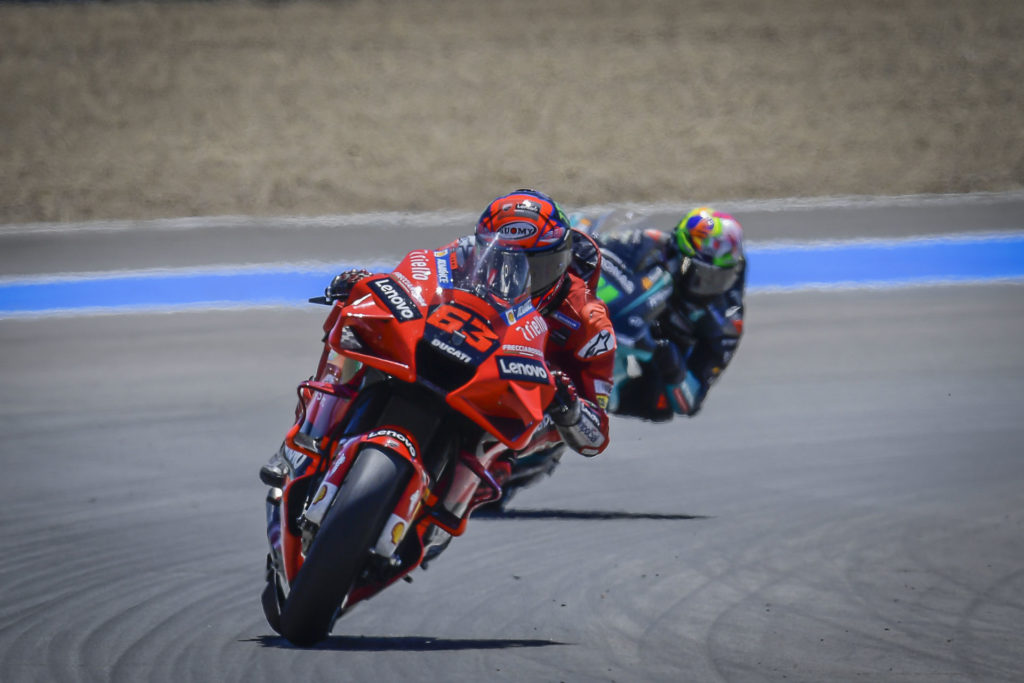 Francesco Bagnaia (63) held off Franco Morbidelli to get second place. Photo courtesy Dorna.