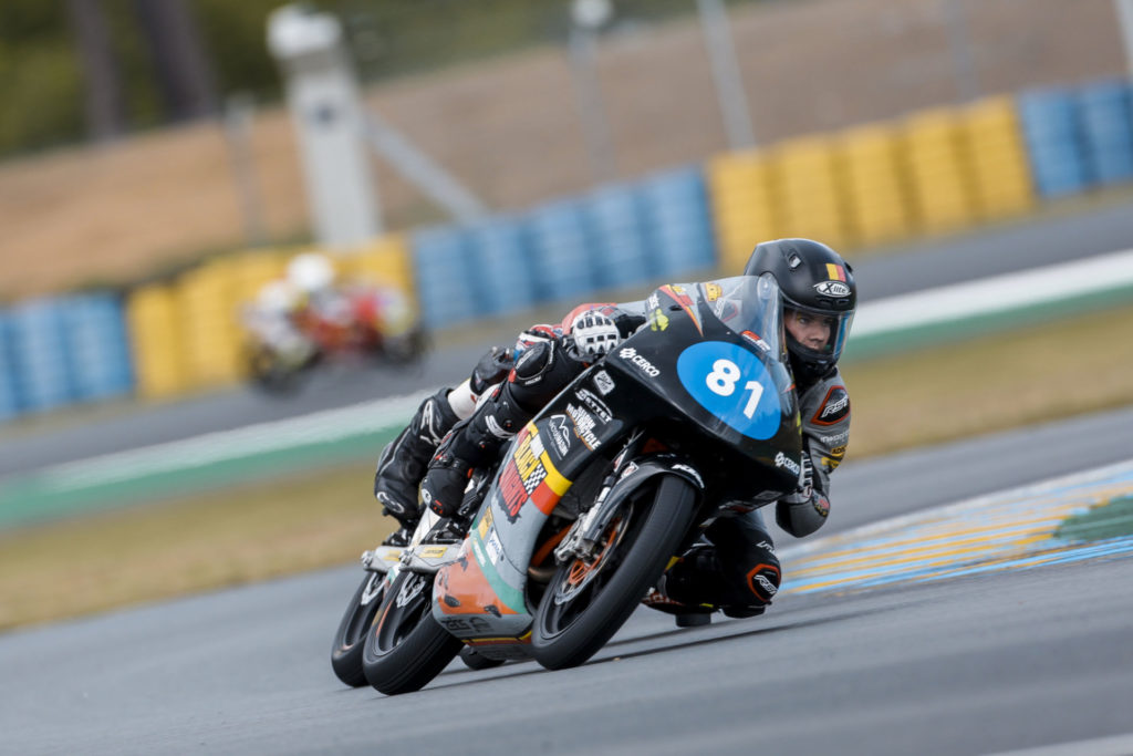 Lorenzo Luciano (81) leads Jakub Gurecky during NTC Race One at Le Mans. Photo courtesy Dorna.