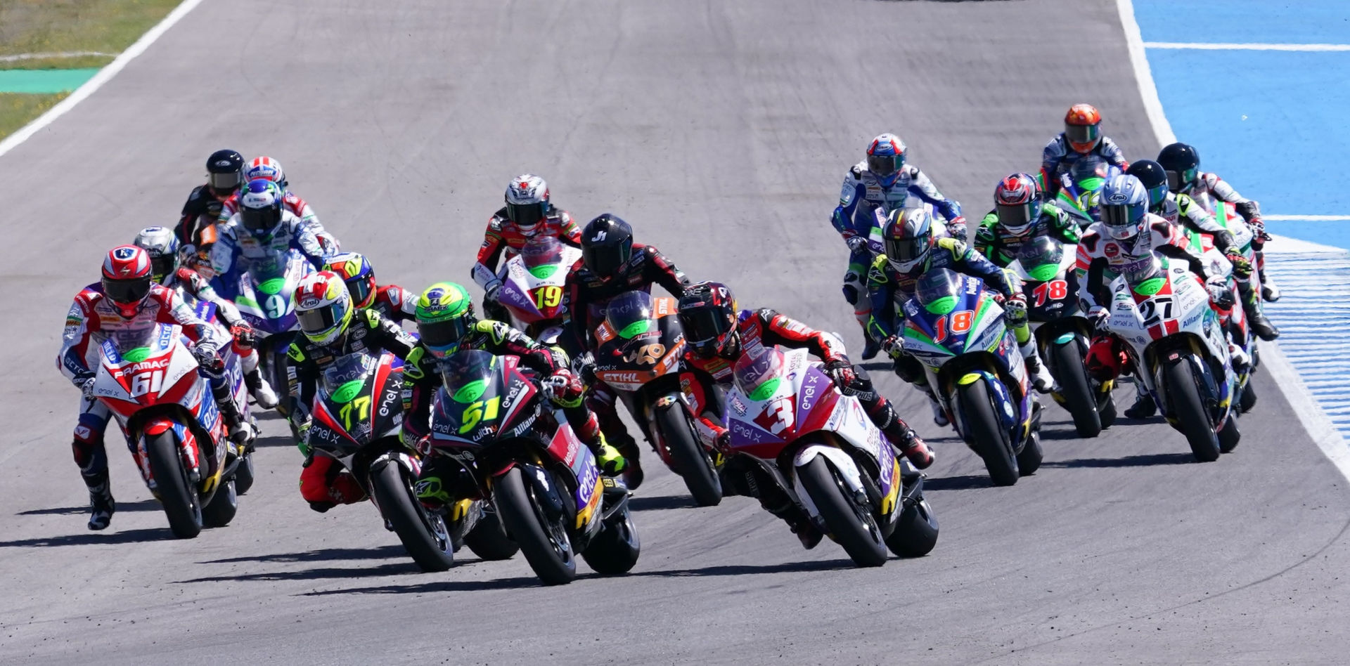 The start of the MotoE race at Jerez. Photo courtesy Dorna.