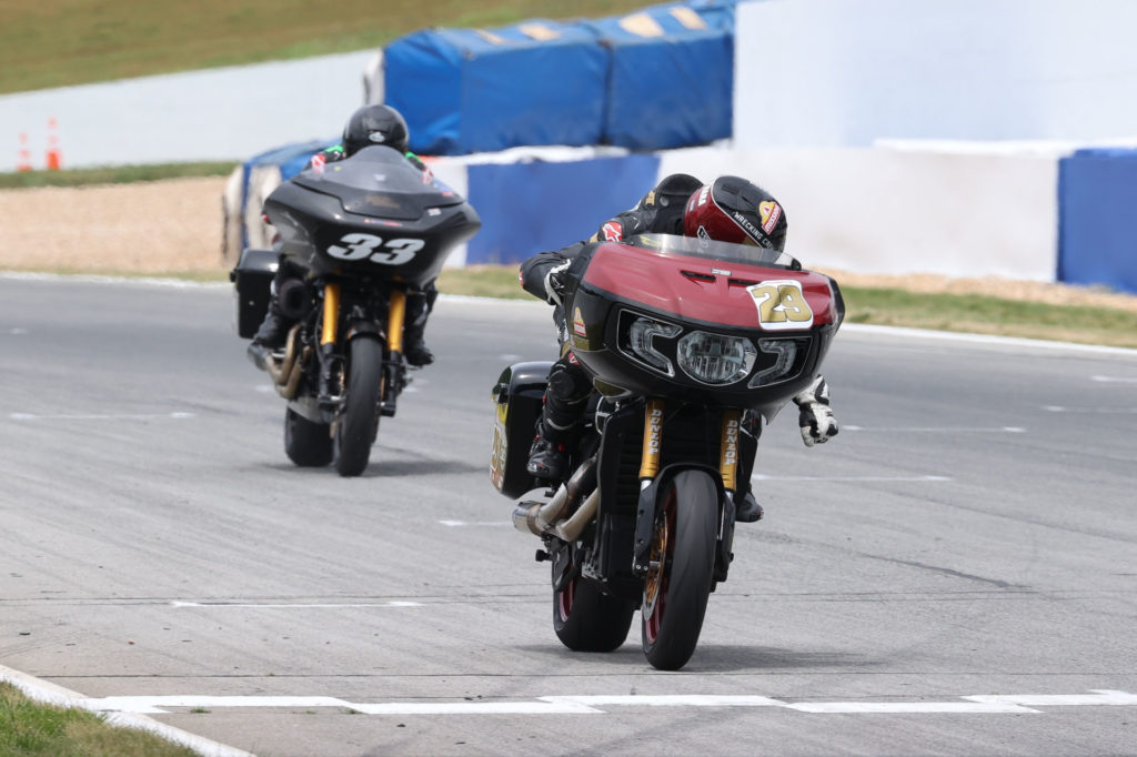 Tyler O'Hara (29) beat Kyle Wyman (33) to the finish line in King of the Baggers. Photo by Brian J. Nelson, courtesy MotoAmerica.