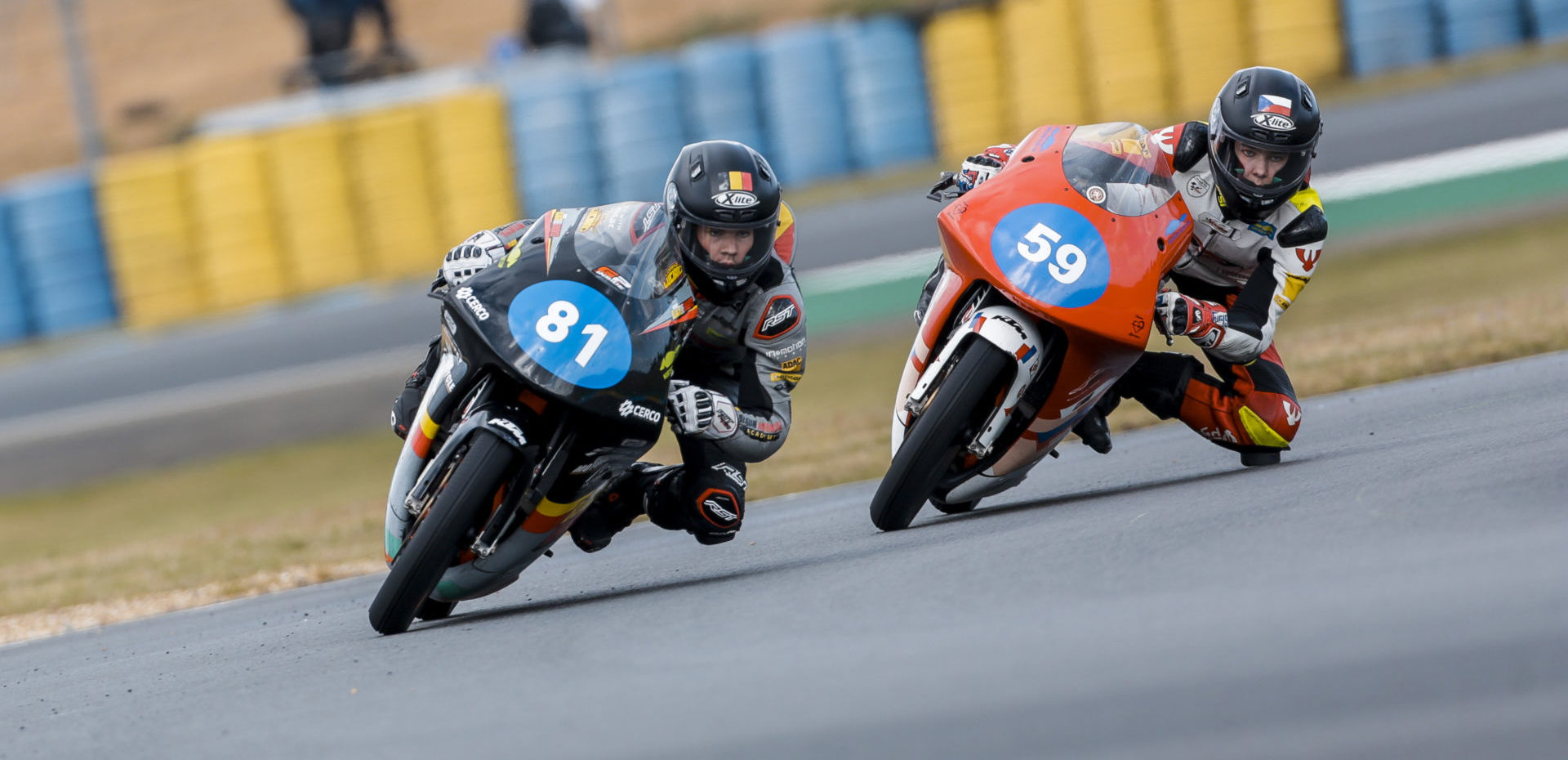 Lorenz Luciano (81) and Jakub Gurecky (59) are tied for the points lead in the Northern Talent Cup Championship heading into the Oschersleben round. Photo courtesy Dorna.