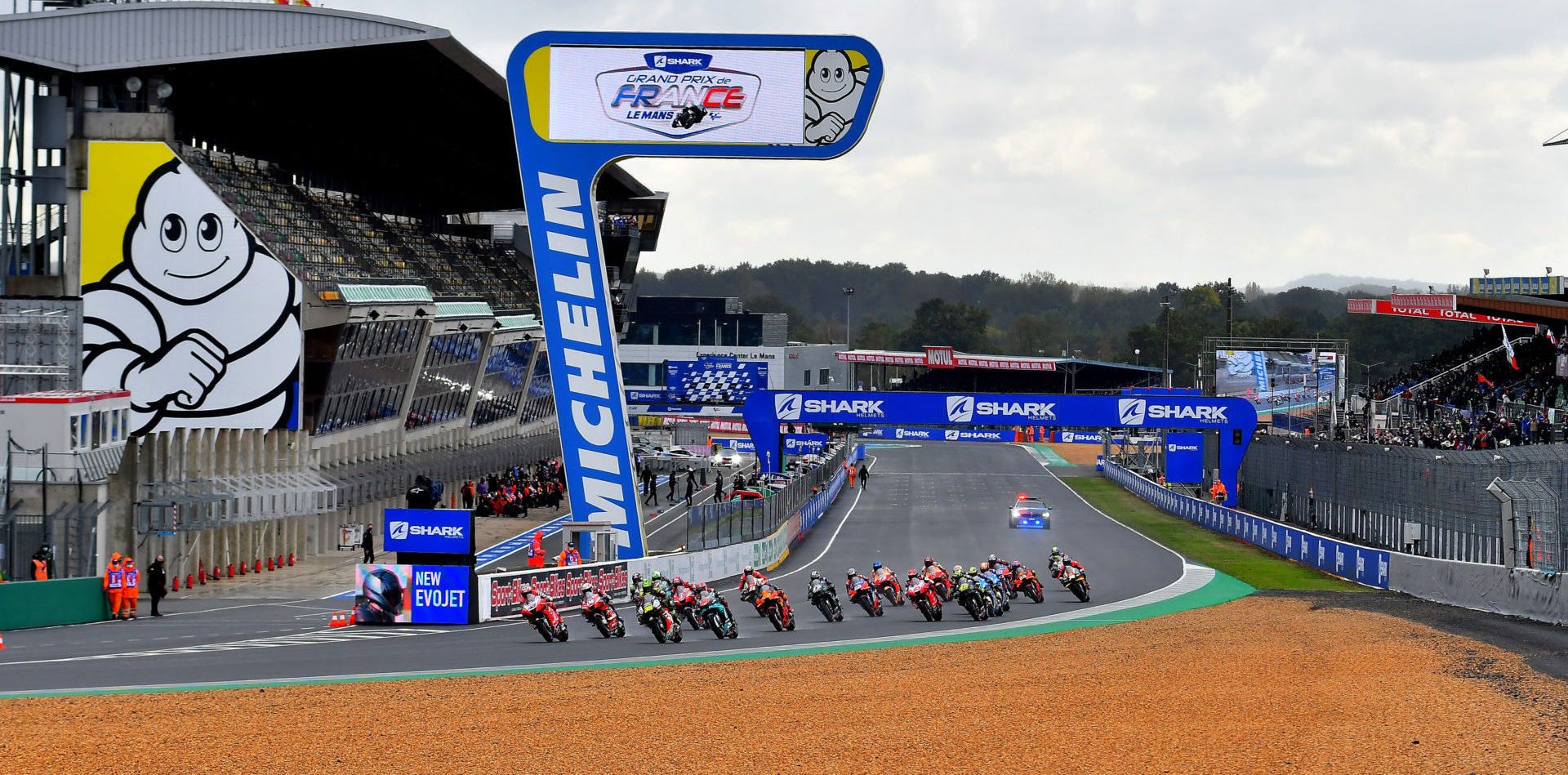 The start of the MotoGP race at Le Mans in 2020. Photo courtesy Michelin.