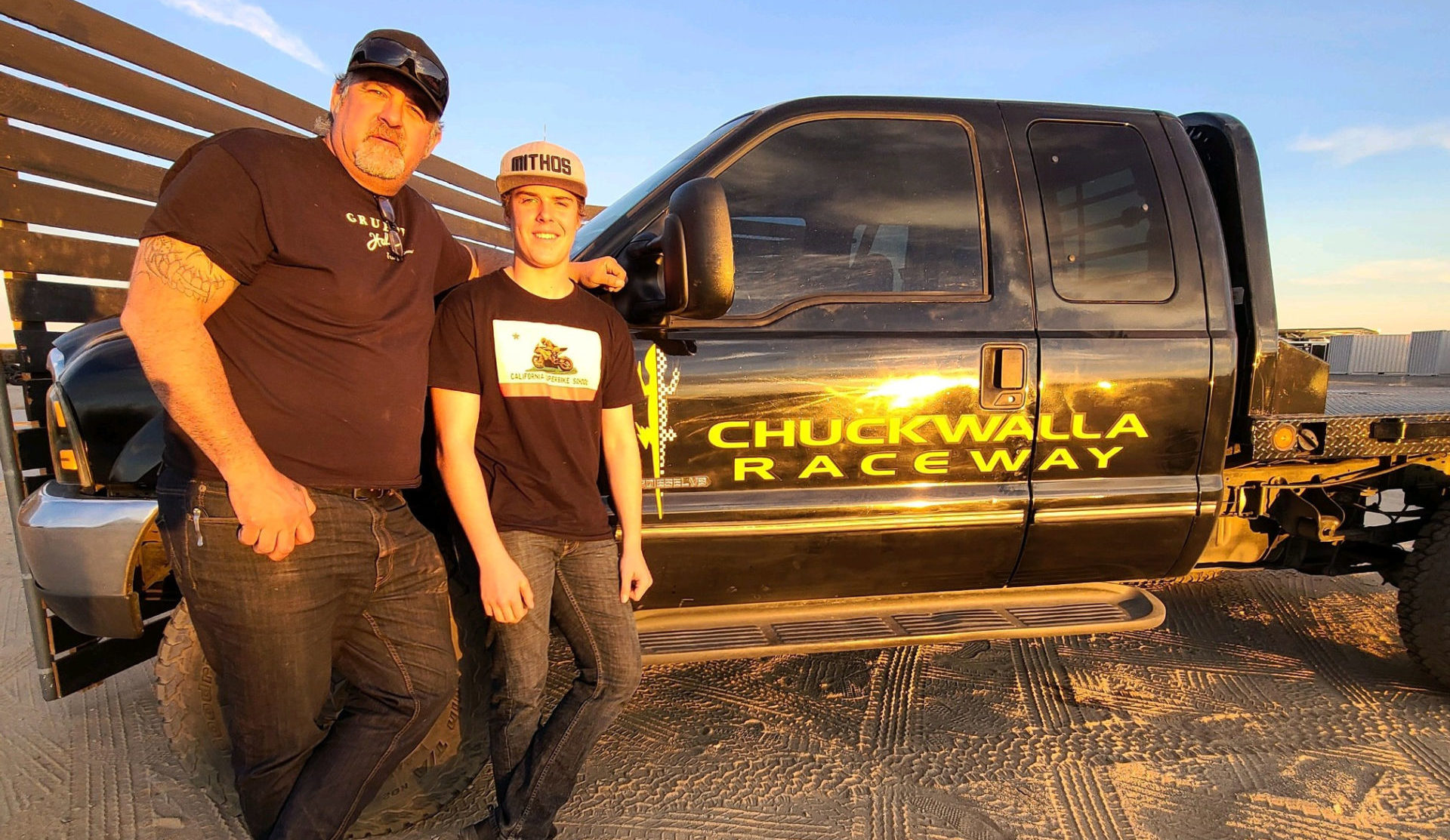 MotoAmerica Supersport racer Rocco Landers (right) with Chuckwalla Valley Raceway President Micky Grana (left). Photo courtesy Landers Racing.