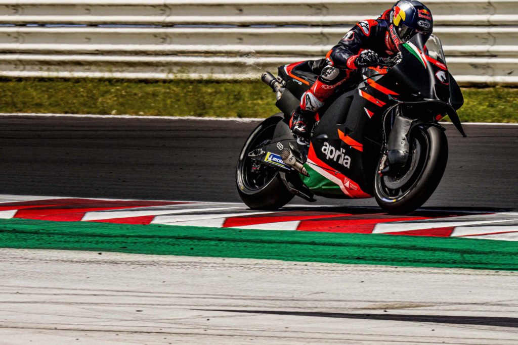 Andrea Dovizioso testing an Aprilia RS-GP at Misano. Photo courtesy Aprilia.