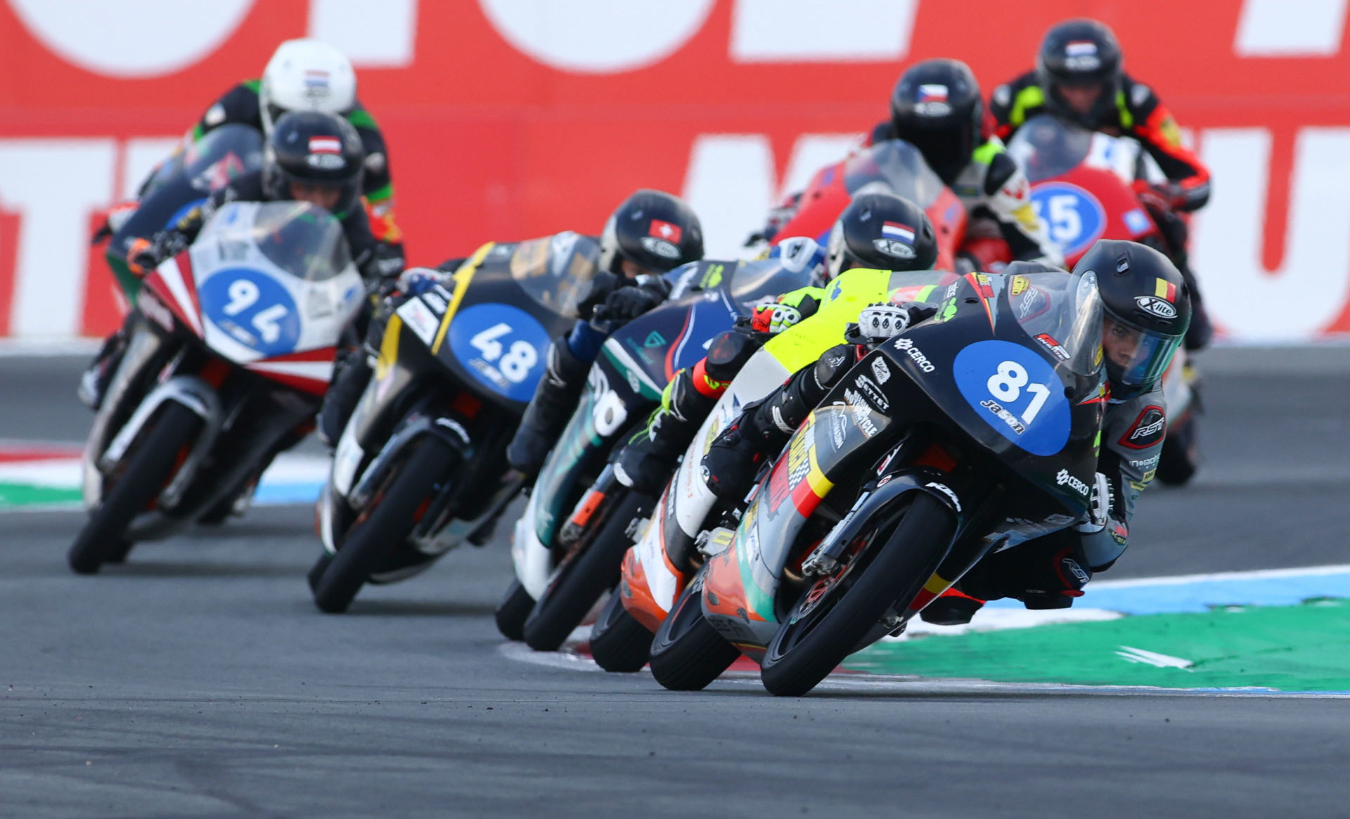 Lorenz Luciano (81) leads Northern Talent Cup Race One at Assen. Photo courtesy Dorna.