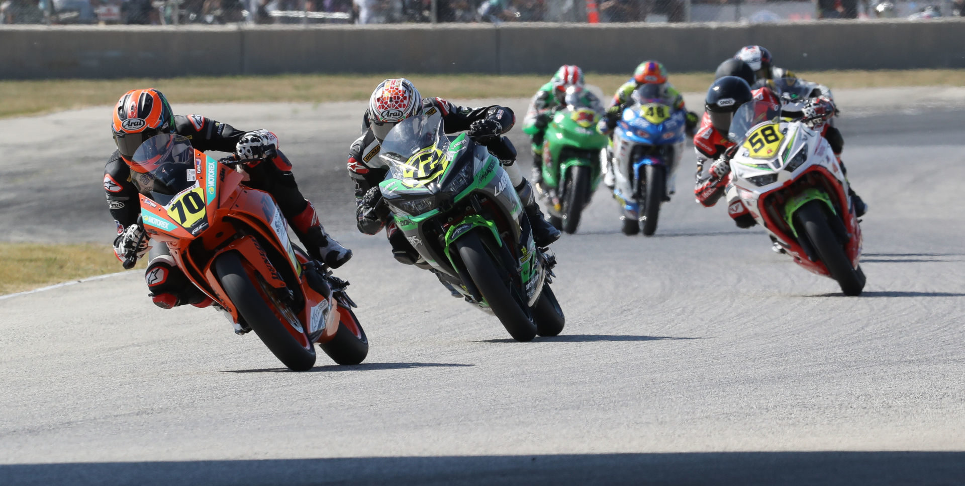 Tyler Scott (70) leads Benjamin Gloddy (72) by just four points in the battle for the SportbikeTrackGear.com Junior Cup Championship as the series heads to the Pacific Northwest and Ridge Motorsports Park this weekend. Photo by Brian J. Nelson.