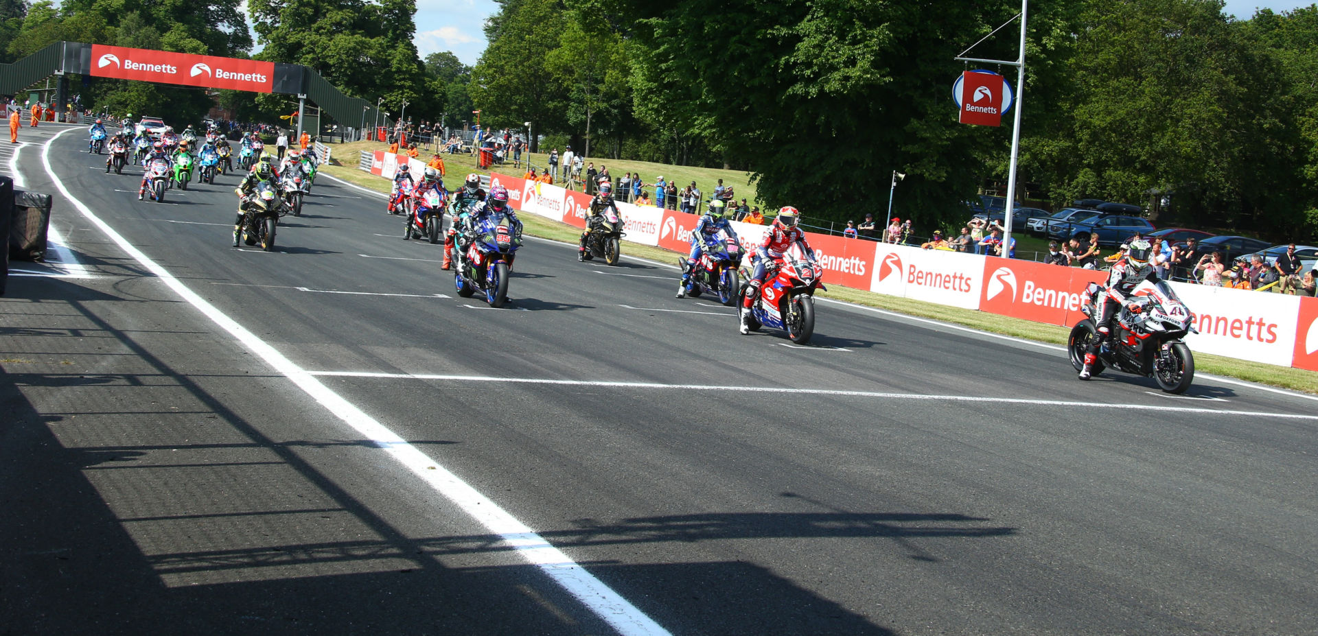 The grid before the start of British Superbike Race One at Oulton Park. Photo courtesy MSVR.