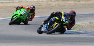 Bryce Prince (74) leads Jack Bakken (29) early in the 12-lap RiderzLaw Gold Cup race at Buttonwillow Raceway Park. Photo by CaliPhotography.com, courtesy CRA.